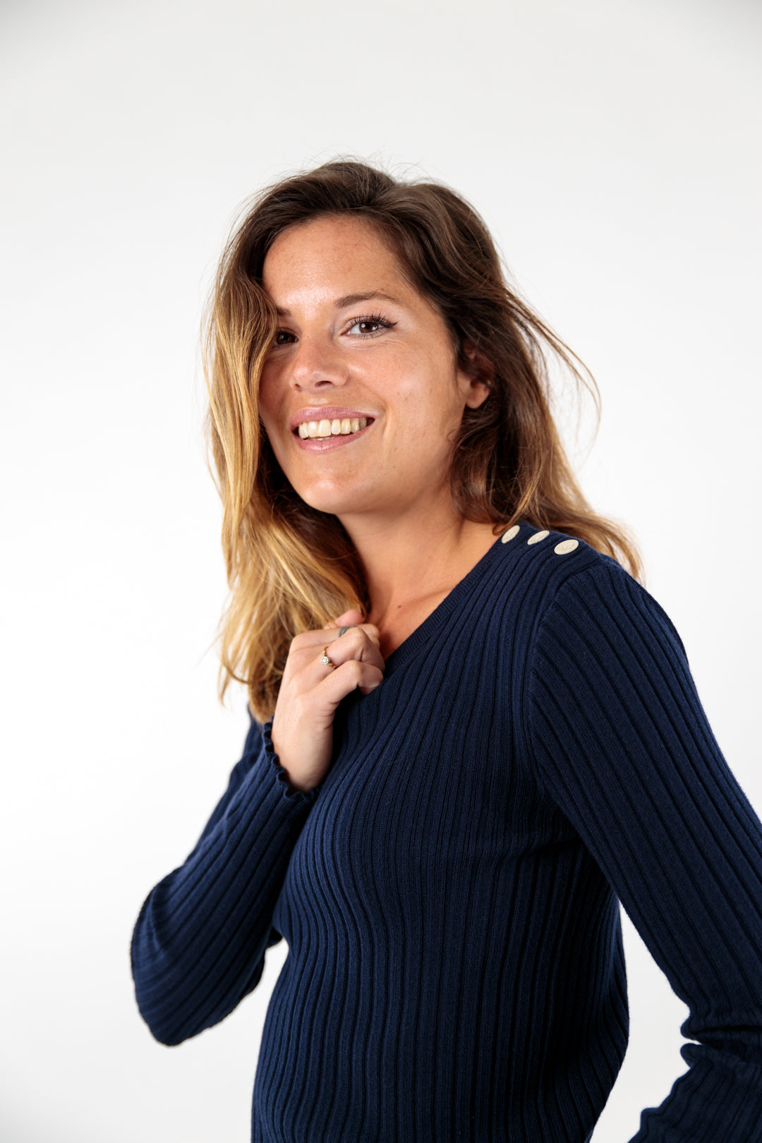 Pull col rond finition ondulée