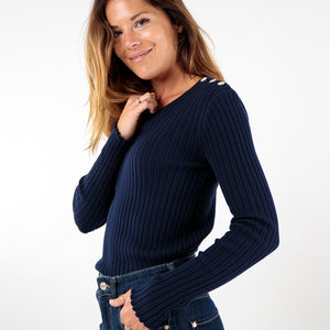 Pull col rond finition ondulée