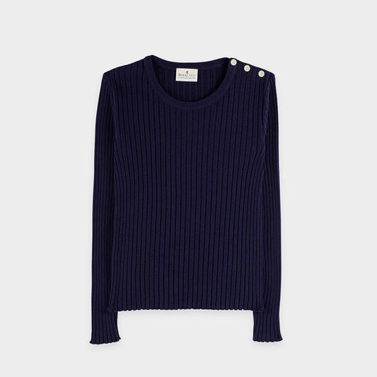 Pull col rond finition ondulée