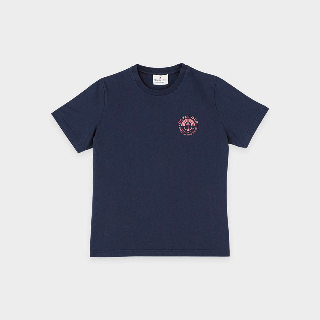 Tee-shirt ancre + arc en ciel col rond