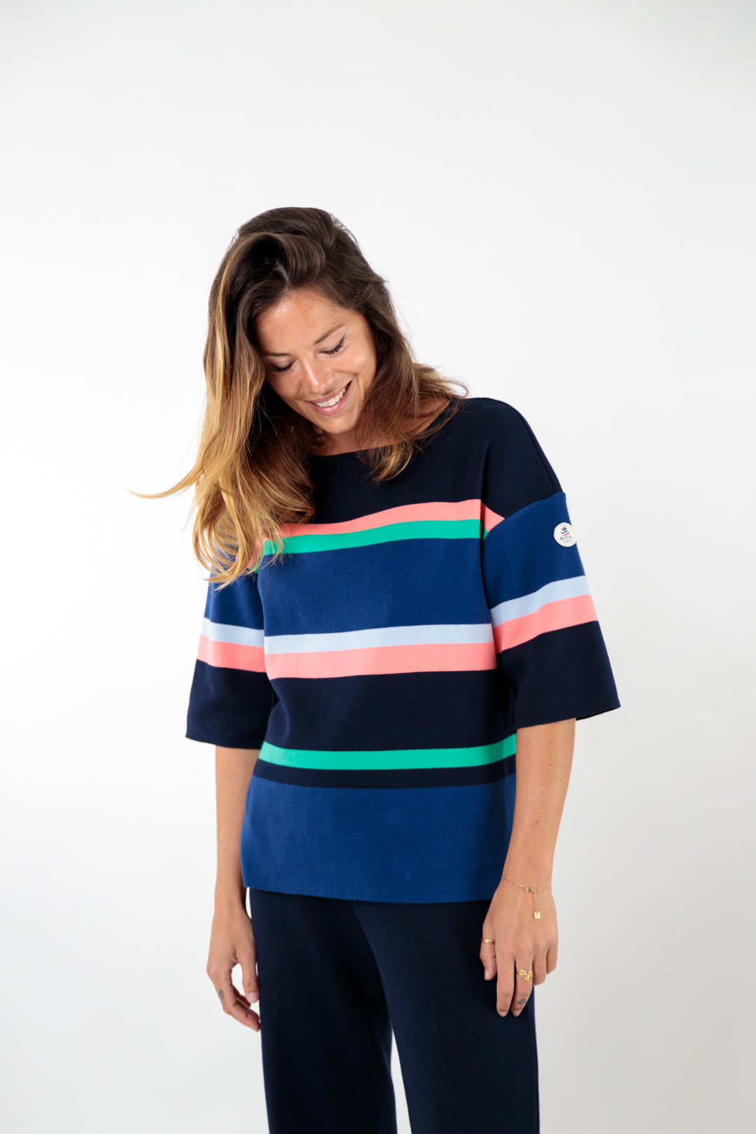 Pull rayé multicolore