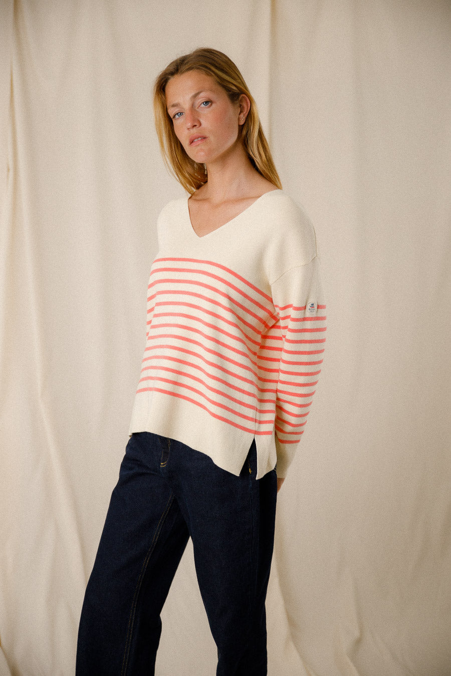 Two-tone striped cotton sweater