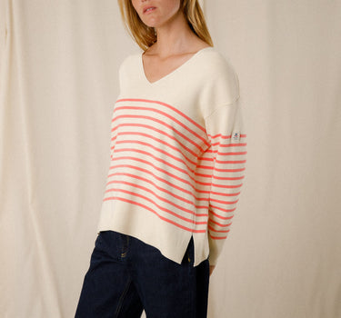Striped V-neck sweater