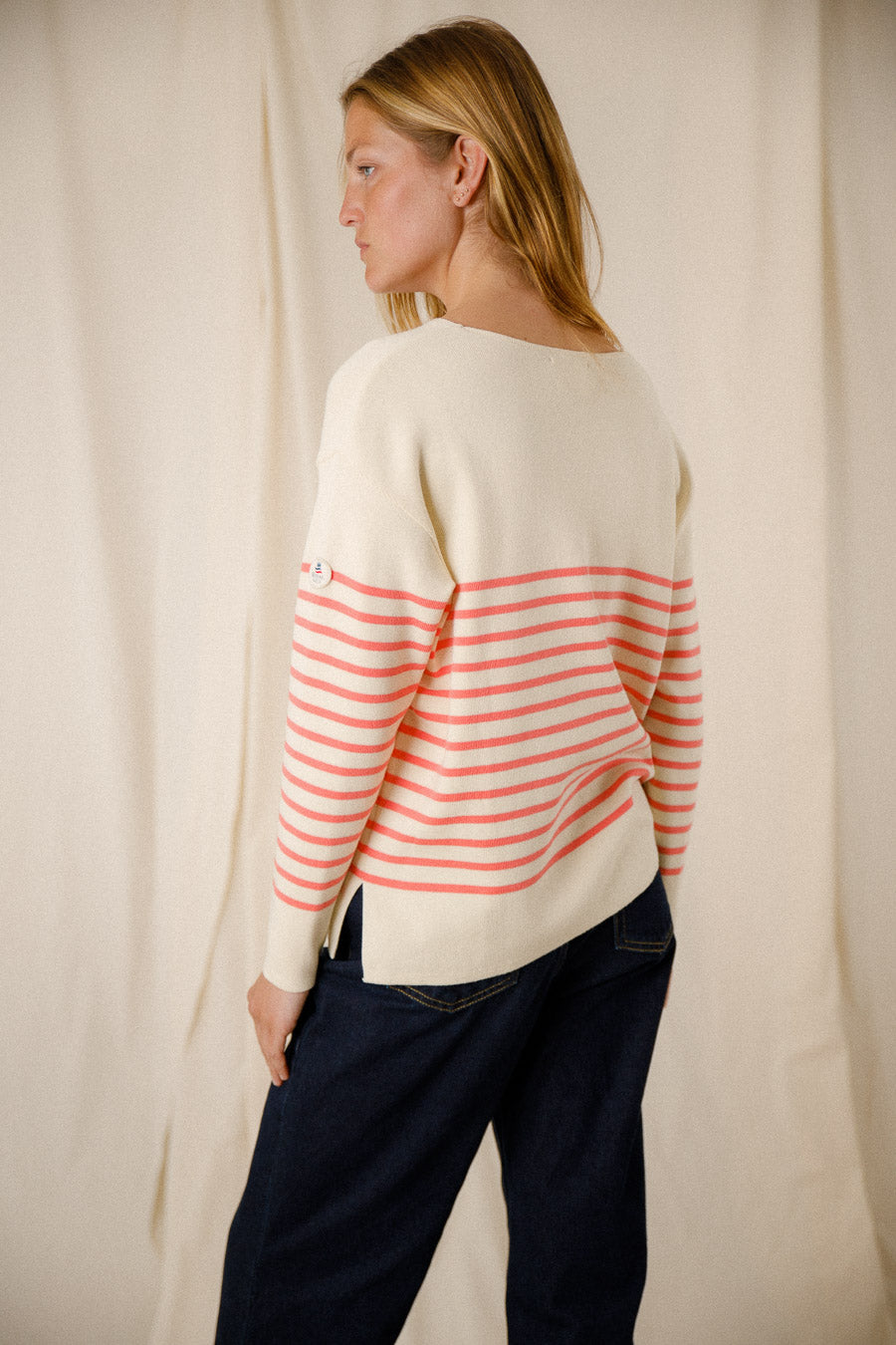 Two-tone striped cotton sweater