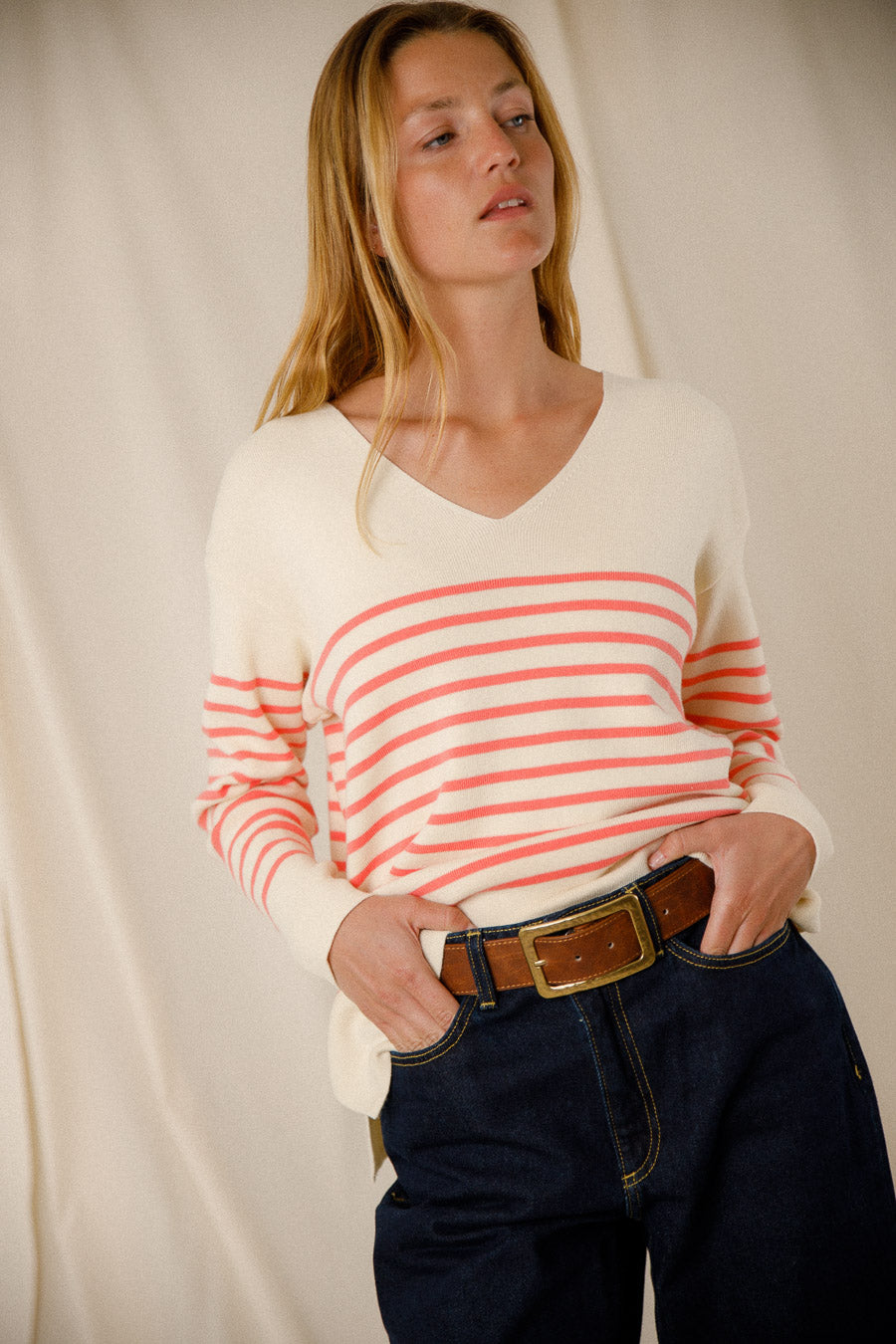 Two-tone striped cotton sweater