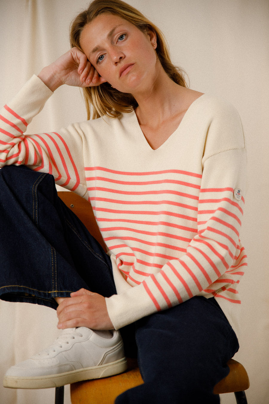Two-tone striped cotton sweater