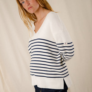 Two-tone striped v-neck sweater