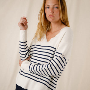 Two-tone striped v-neck sweater