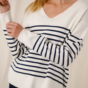 Two-tone striped v-neck sweater