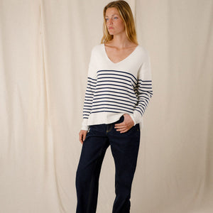 Two-tone striped v-neck sweater