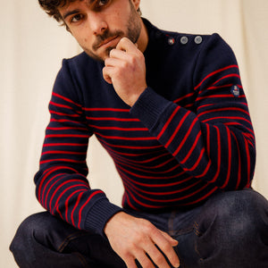 Pull marin rayé 100% laine vierge