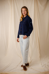 Veste boutonnée Elishka Marine femme 100 % laine mérinos col chemise point de Rome Royal Mer