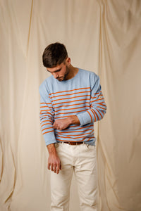 Marinière Flo bleu persico orange tramonto col bateau coton égyptien homme femme Royal Mer