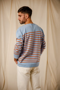 Marinière Flo bleu persico orange tramonto col bateau coton égyptien homme femme Royal Mer