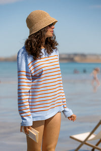 Marinière Flo bleu persico orange tramonto col bateau coton égyptien homme femme Royal Mer