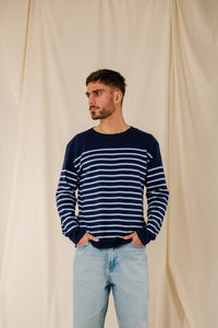 Marinière Flo marine bleu persico col bateau coton égyptien homme femme Royal Mer