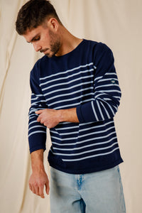 Marinière Flo marine bleu persico col bateau coton égyptien homme femme Royal Mer