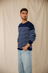 Marinière Flo marine bleu persico col bateau coton égyptien homme femme Royal Mer