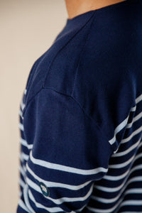 Marinière Flo marine bleu persico col bateau coton égyptien homme femme Royal Mer