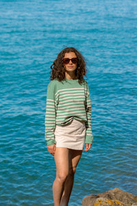 Marinière Flo vert cipresso beige argento col bateau coton égyptien homme femme Royal Mer