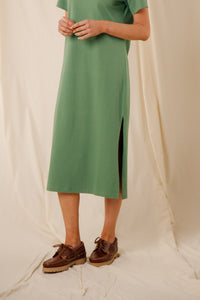 Robe femme Isee sauge col marin coton boutons nacre fente latérale Royal Mer