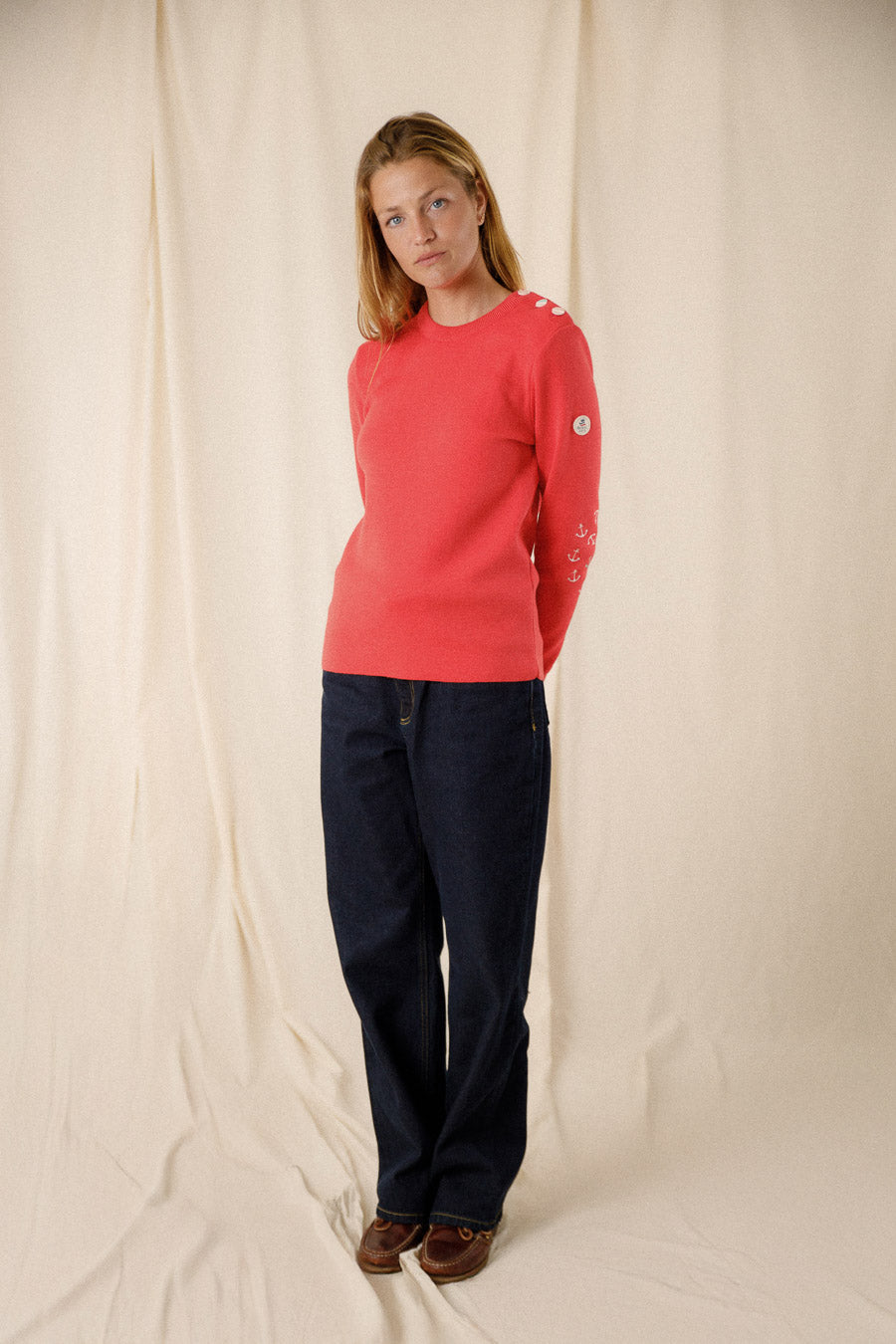 Pull marin uni coudières ancres Klasel