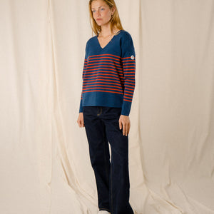 Striped V-neck sweater