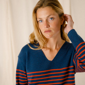 Pull rayé col v