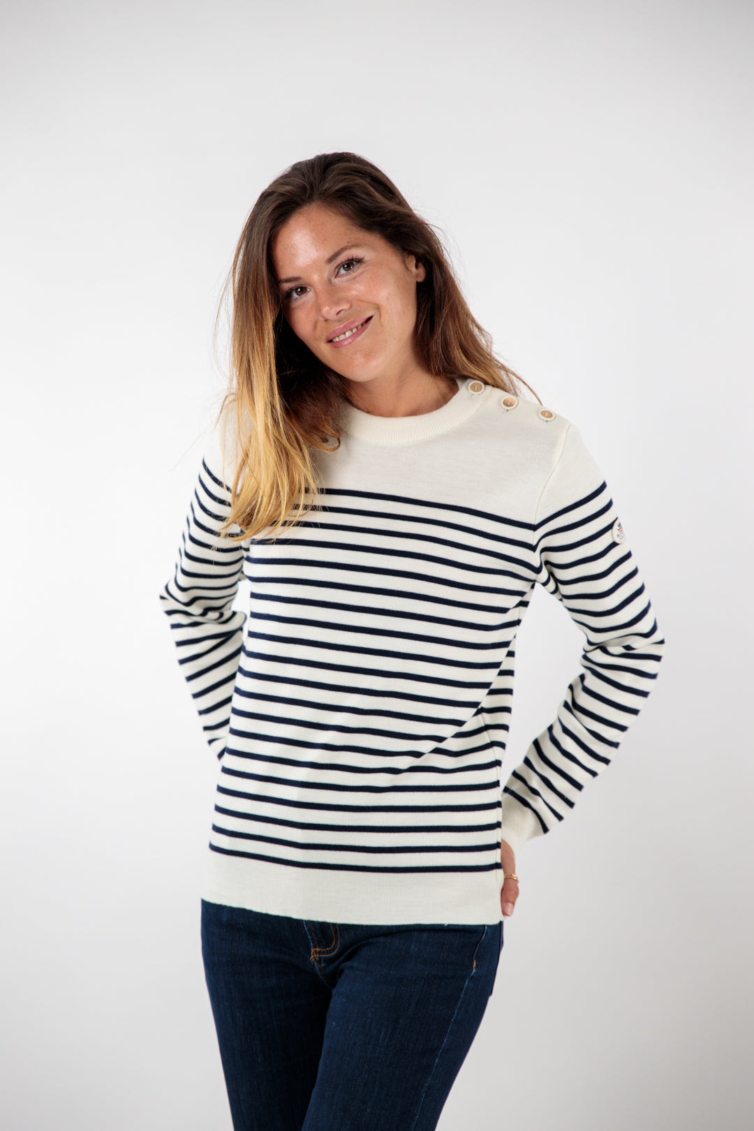 Striped sailor sweater with round neckline