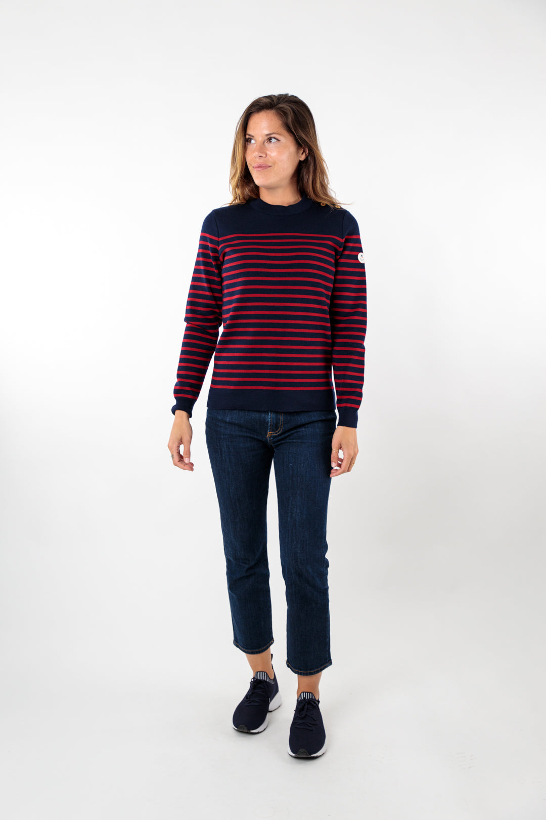 Striped sailor sweater with round neckline 