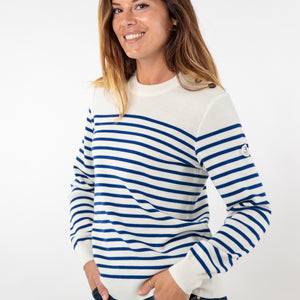 Pull marin rayé bouton mats