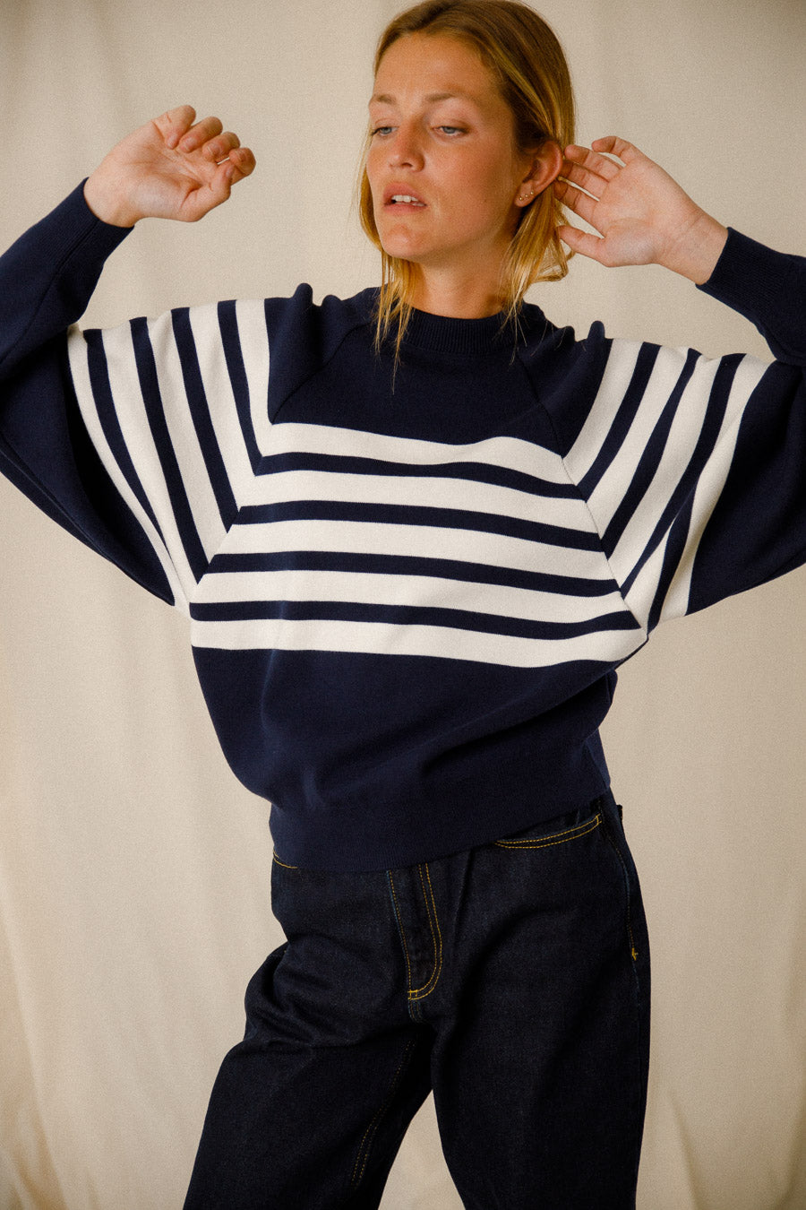 PULL AMPLE RAYE BICOLORE COTON