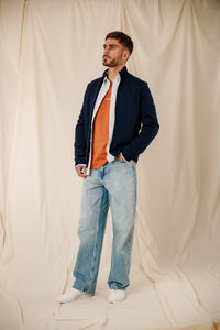 Blouson zippé Marcel Marine homme – 100 % laine mérinos  Royal Mer