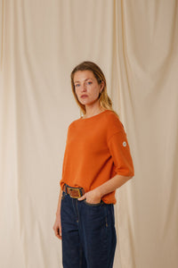 Pull femme uni Morwena aurore tramonto coton égyptien côte 1/1 encolure bateau Royal Mer