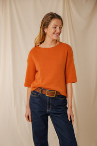 Pull femme uni Morwena aurore tramonto coton égyptien côte 1/1 encolure bateau Royal Mer