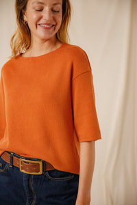 Pull femme uni Morwena aurore tramonto coton égyptien côte 1/1 encolure bateau Royal Mer
