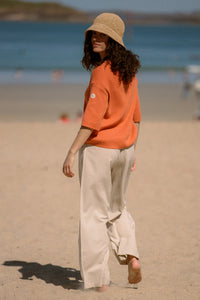 Pull femme uni Morwena aurore tramonto coton égyptien côte 1/1 encolure bateau Royal Mer