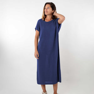 Robe ample col rond lin/coton