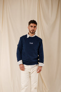 Sweat Royal marine coton col rond bords-côtes sérigraphie homme femme Royal Mer