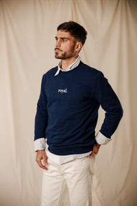Sweat Royal marine coton col rond bords-côtes sérigraphie homme femme Royal Mer