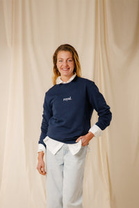 Sweat Royal marine coton col rond bords-côtes sérigraphie homme femme Royal Mer