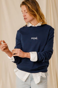 Sweat Royal marine coton col rond bords-côtes sérigraphie homme femme Royal Mer