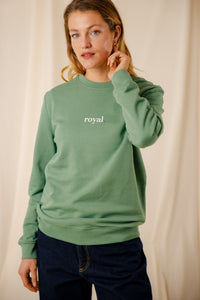 Sweat Royal sauge coton col rond bords-côtes sérigraphie homme femme Royal Mer