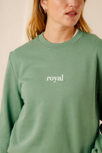 Sweat Royal sauge coton col rond bords-côtes sérigraphie homme femme Royal Mer