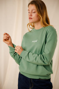 Sweat Royal sauge coton col rond bords-côtes sérigraphie homme femme Royal Mer