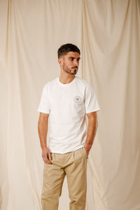 T-shirt Manifesto écru coton GOTS écusson manifeste sérigraphié dos homme femme Royal Mer