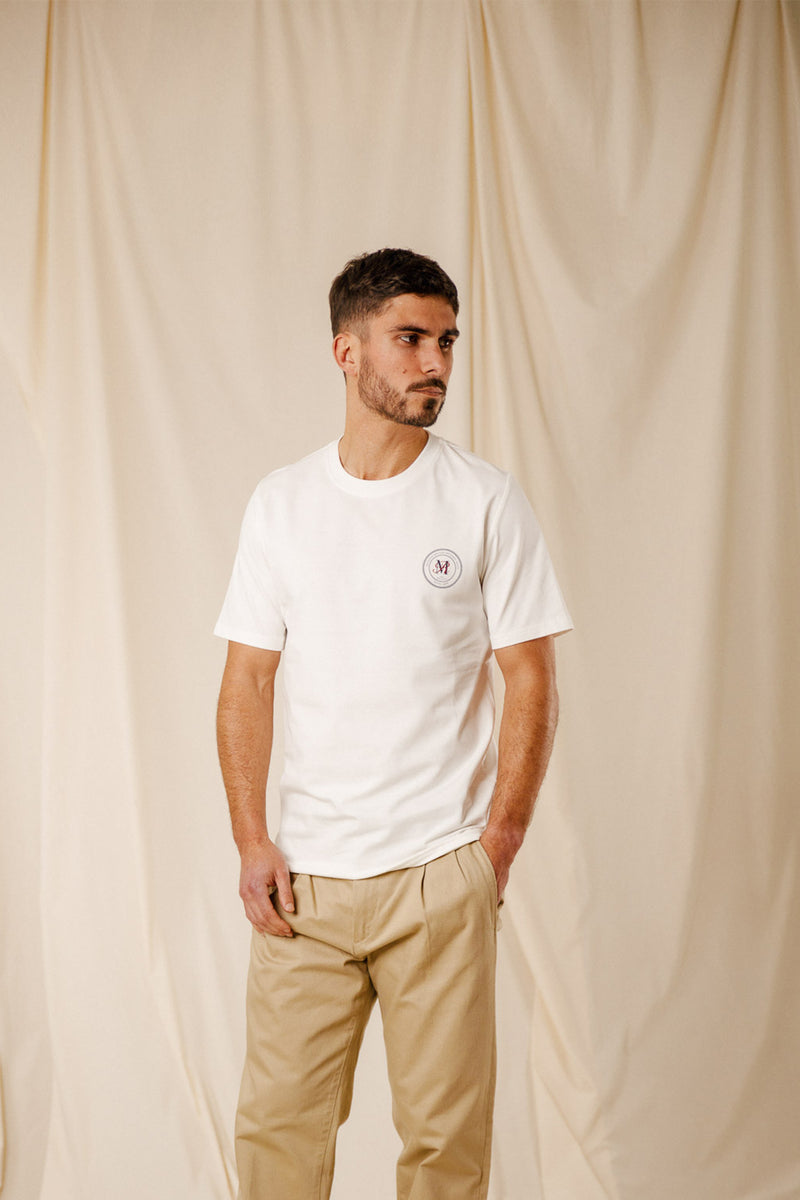 T-shirt Manifesto écru coton GOTS écusson manifeste sérigraphié dos homme femme Royal Mer