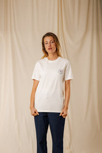 T-shirt Manifesto écru coton GOTS écusson manifeste sérigraphié dos homme femme Royal Mer