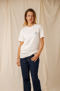 T-shirt Manifesto écru coton GOTS écusson manifeste sérigraphié dos homme femme Royal Mer