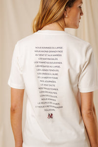 T-shirt Manifesto écru coton GOTS écusson manifeste sérigraphié dos homme femme Royal Mer